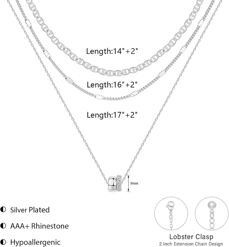 OGD Store Layered CZ Rondelle Pendant Necklaces for Women, 14K Gold Plated Trendy Mariner Chain Dainty Circle Rondelle Pendant Choker Necklace for Women Two-Toned Cubic Zirconia Gold Necklace - Image 4